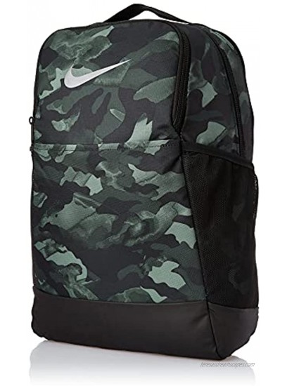 Nike Brasilia 9.0 All Over Print Medium Backpack BA6334-077 Light Solar Flare Heather Black Metallic Cool Grey