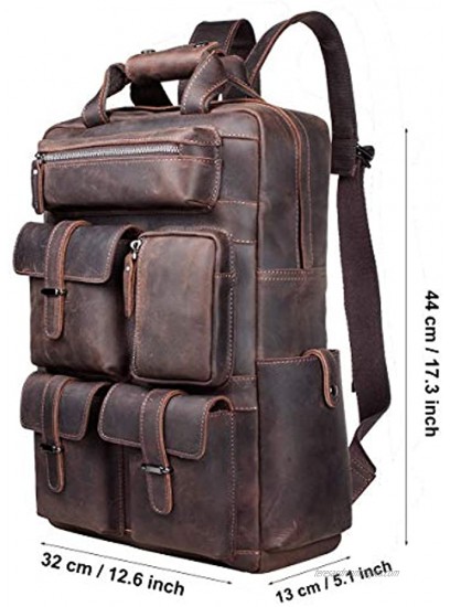 S-ZONE Men Vintage Genuine Leather Backpack Casual Daypack Multi Pockets Travel Bag