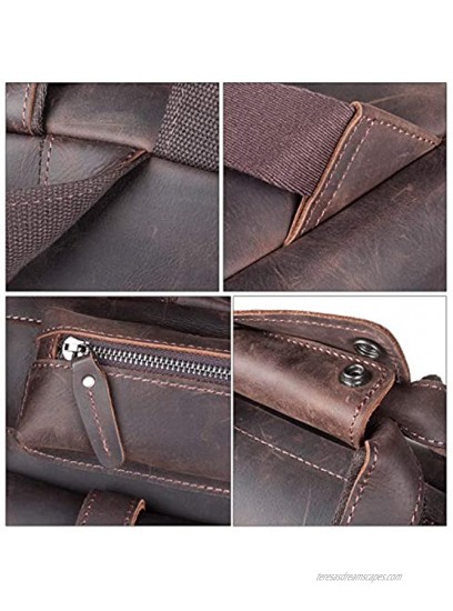 S-ZONE Men Vintage Genuine Leather Backpack Casual Daypack Multi Pockets Travel Bag