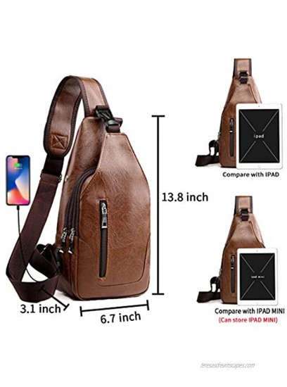 Seoky Rop Men Sling Bag Anti Theft Shoulder Bag Small Leather Crossbody Sling Backpack with USB Charge Port Brown