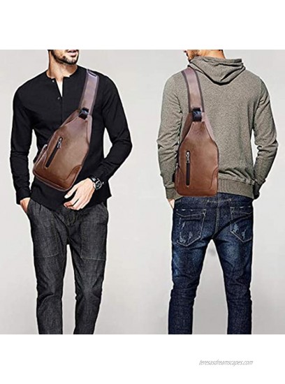 Seoky Rop Men Sling Bag Anti Theft Shoulder Bag Small Leather Crossbody Sling Backpack with USB Charge Port Brown
