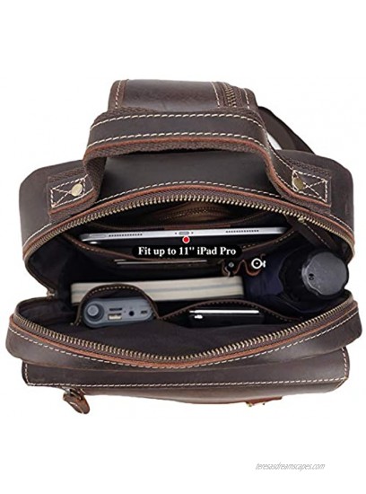 Thick Full Grain Leather Sling Bag Shoulder Backpack Travel Rucksack Casual Crossbody Bag