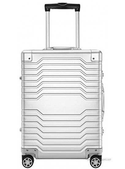 Aluminum Carry On Suitcase Hardsided Metal Luggage Spinner Wheels & TSA Locks Sliver 20 Inch