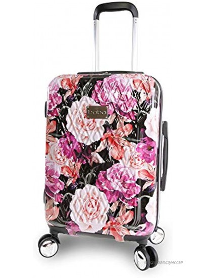 BEBE Women's Marie 21 Hardside Carry-on Spinner Luggage Black Floral Print One Size