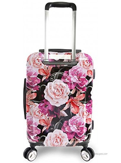 BEBE Women's Marie 21 Hardside Carry-on Spinner Luggage Black Floral Print One Size