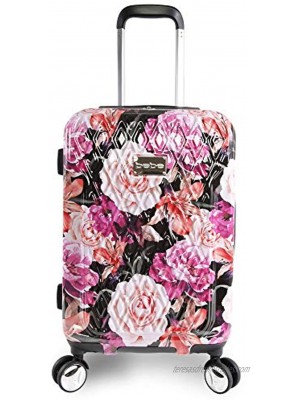 BEBE Women's Marie 21" Hardside Carry-on Spinner Luggage Black Floral Print One Size