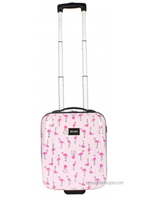 Betsey Johnson Designer Underseat Luggage Collection 15 Inch Hardside Carry On Suitcase for Women- Lightweight Under Seat Bag with 2-Rolling Spinner Wheels Flamingo Strut