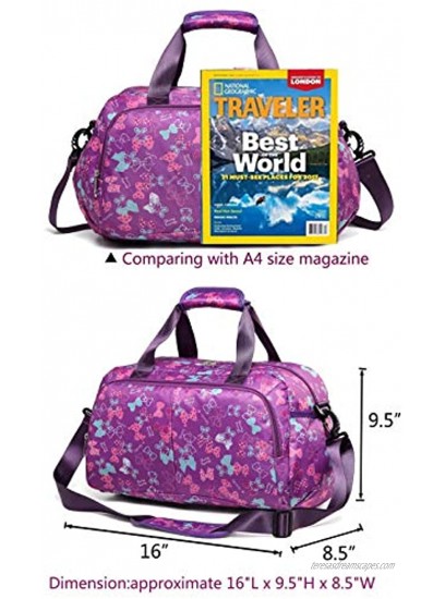 Kids Small Gym Duffle Bag for Women Girls Carry On Overnight Duffel Travel Bag for Weekend Camping Butterfly,Purple
