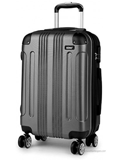 Kono Carry On Suitcases with 8 Spinner Wheels Hard Shell Lightweight Small Rolling Luggage with YKK Dual Zipper for Women 20inch Grey