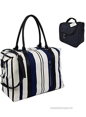 Ladies Women Canvas Travel Weekend Overnight Carry-on Shoulder Duffel Tote Bag and Cosmetic Bag