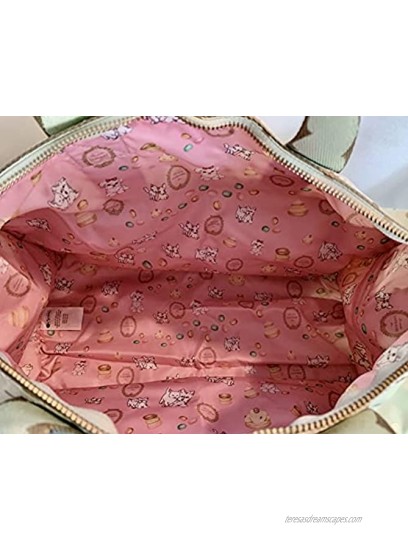 LeSportsac Les Secrets Laduree Pois Pistache Large Weekender Crossbody Bag + Cosmetic Bag Style 7185 Color G612 Macaron Zipper Pull Metallic Iridescent Gold Speckles
