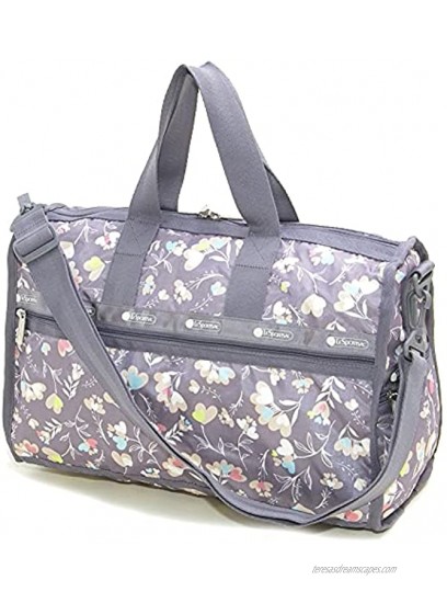 LeSportsac Lovely Day Large Weekender Crossbody Bag + Cosmetic Bag Style 7185 Color F533 Modern Multi-color Heart Flowers on Slate Grey Bag