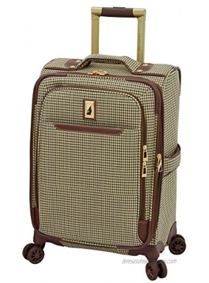 LONDON FOG Cambridge II Softside Expandable Spinner Luggage Olive Houndstooth Carry-On 20-Inch