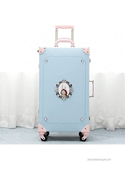 NZBZ Vintage Trunk Luggage Suitcase with Wheels Cute Trolley Retro Suitcase for Women Rabbit Green 20