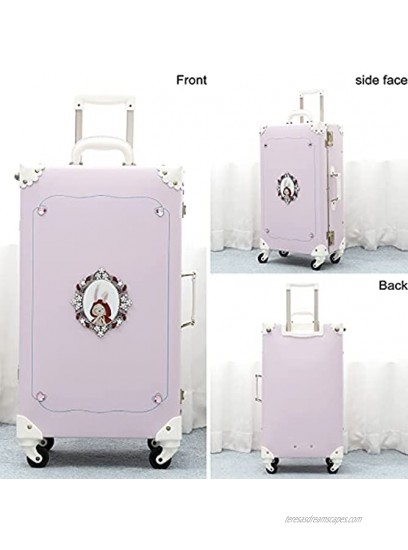 NZBZ Vintage Trunk Luggage Suitcase with Wheels Cute Trolley Retro Suitcase for Women Rabbit Pink 20