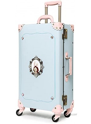NZBZ Vintage Trunk Luggage Suitcase with Wheels Cute Trolley Retro Suitcase for Women Rabbit Green 20"