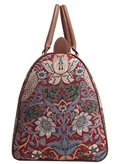 Signare Tapestry Large Duffle Bag Overnight Bags Weekend Bag for Women with Strawberry Thief Red Design BHOLD-STRD