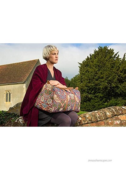 Signare Tapestry Large Duffle Bag Overnight Bags Weekend Bag for Women with Strawberry Thief Red Design BHOLD-STRD
