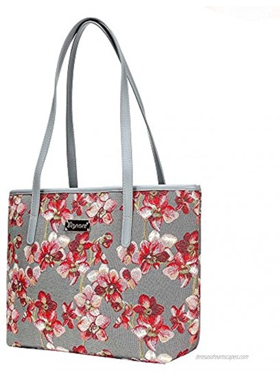 Signare Tapestry Shoulder Bag Tote Bag for Women with Orchid Grey and Red COLL-ORC