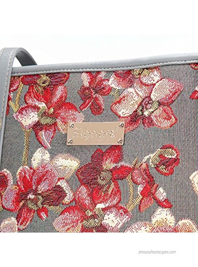 Signare Tapestry Shoulder Bag Tote Bag for Women with Orchid Grey and Red COLL-ORC