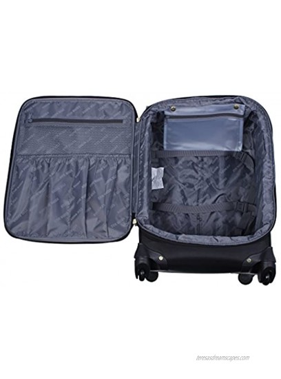 Steve Madden Designer 20 Inch Carry On Luggage Collection Lightweight Softside Expandable Suitcase for Men & Women Durable Bag with 4-Rolling Spinner Wheels Rockstar Black 20in