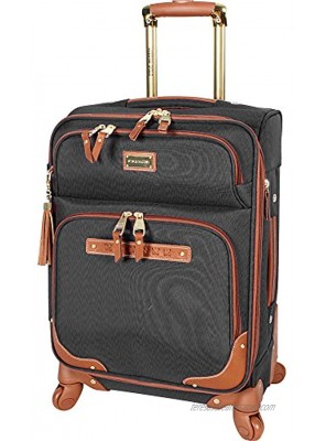Steve Madden Designer Luggage Collection Lightweight Softside Expandable Suitcase for Men & Women Durable 20 Inch Carry On Bag with 4-Rolling Spinner Wheels 20in Global Black