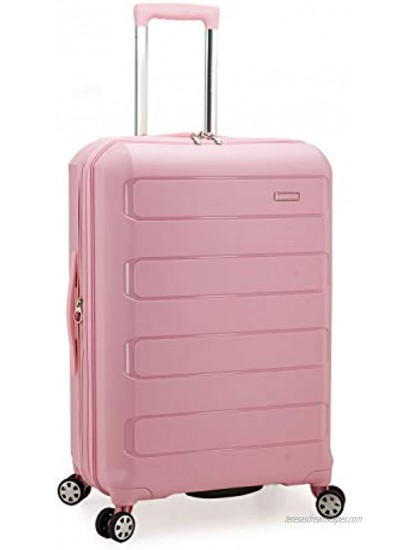 Traveler's Choice Pagosa Indestructible Hardshell Expandable Spinner Luggage Pink Checked-Medium 26-Inch