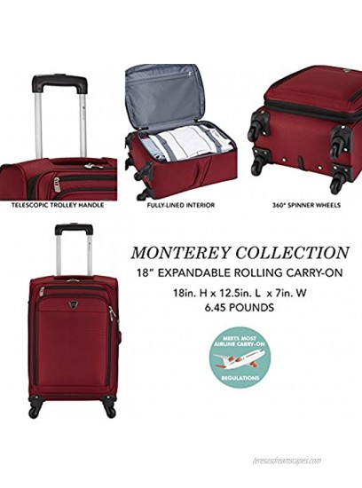 Travelers Club Monterey Softside Spinner Luggage Red Carry-On 18-Inch