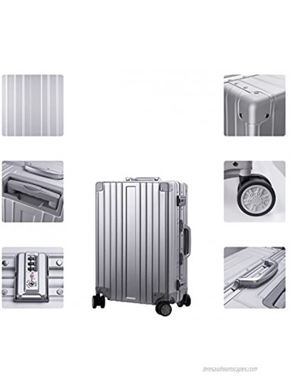 TRAVELKING All Aluminum Luggage Hard Shell Luggage Case Carry On Spinner Suitcase Silver 24
