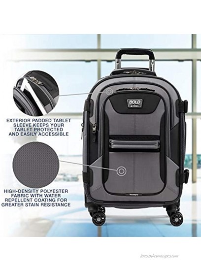 Travelpro Bold-Softside Expandable Luggage with Spinner Wheels Grey Black Carry-On 21-Inch