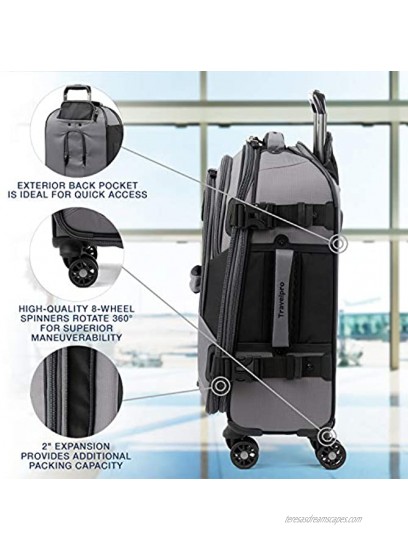 Travelpro Bold-Softside Expandable Luggage with Spinner Wheels Grey Black Carry-On 21-Inch