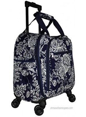 World Traveler Prints 18-inch Spinner Carry-On Luggage Navy White Flowers