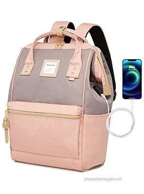 Bebowden Laptop Backpack for Women School Business Travel Work Bag With USB Charging Port Fits 14 Inch Laptop Gray&Pink