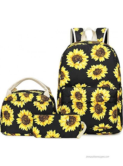 BLUBOON Girls School Backpack Bags Teens Bookbag with Lunch Box and Pencil Case Cute Sunflower-E0057