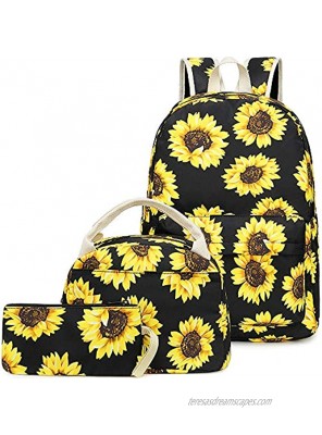 BLUBOON Girls School Backpack Bags Teens Bookbag with Lunch Box and Pencil Case Cute Sunflower-E0057