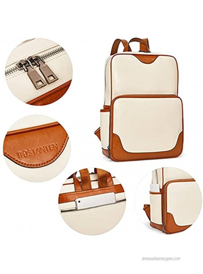 BOSTANTEN Laptop Bag Genuine Leather Backpack Purse for Women College Casual Backpack Travel Bag Beige