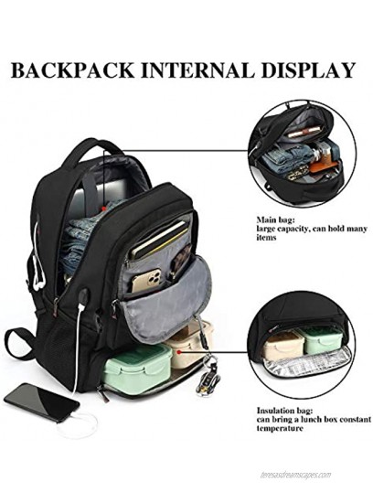 CoolBELL Lunch Backpack 15.6 Inches Laptop Backpack Bags with Insulated Compartment USB Port Water-resistant Hiking School Backpack for College Student Business Work Travel Men Women Black