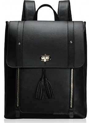 Estarer Upgraded Version Women PU Leather Backpack 15.6 Inch Laptop Backpack Vintage College School Rucksack Bag Black