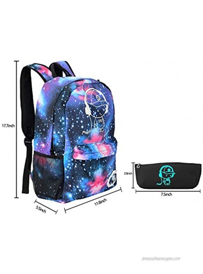 Galaxy Backpack Anime Luminous Backpack Lightweight Laptop Backpack Fashion School Bags Daypack with USB Charging Port Pen Case and Lock for Teens Girls Boys