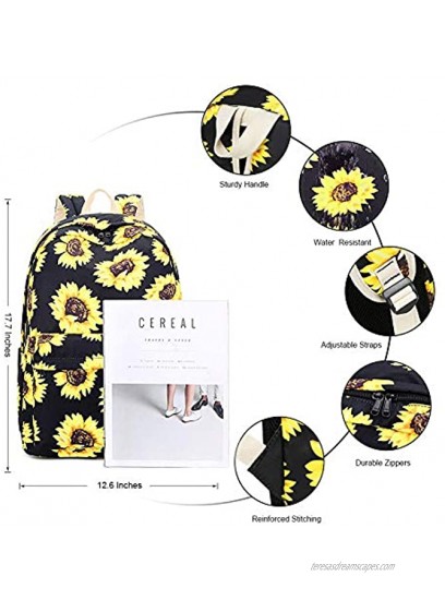 Goodking Canvas Sunflower Backpack for Women Girls School Bookbag Lightweight Floral Laptop Backpack Fits 14 Inch Laptop Bag