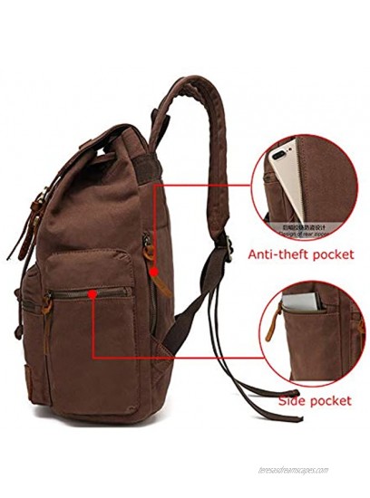 High Capacity Canvas Vintage Backpack for School Hiking Travel 12-17 Laptop
