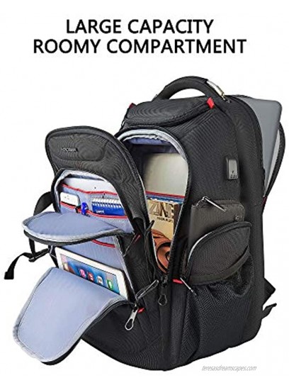 KROSER Travel Laptop Backpack 17.3 Inch XL Heavy Duty Computer Backpack with Hard Shell Saferoom RFID Pockets Water-Repellent Business College Daypack Stylish School Laptop Bag for Men Women-Black