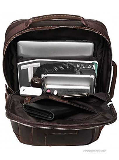 Lannsyne Men's Full Grain Leather Expandable 15.6 Laptop Backpack Tote Shoulder Travel Bag Rucksack