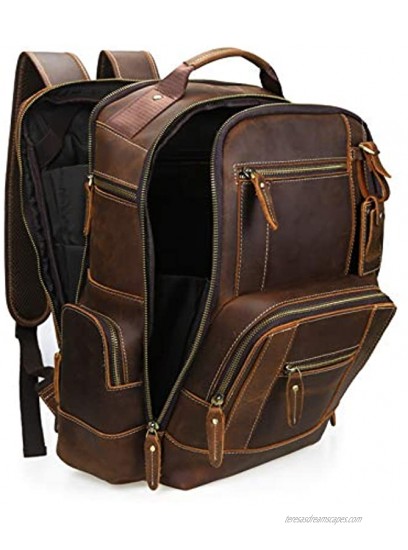 Lannsyne Men's Vintage Full Grain Leather 15.6 Inch Laptop Backpack Camping Travel 24L Rucksack