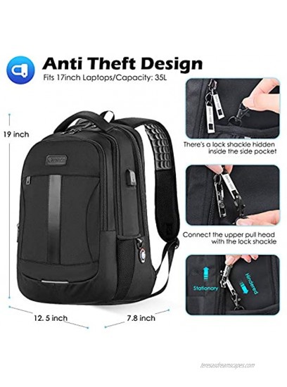Laptop Backpack 15.6-17 Inch Sosoon Travel Backpack for Laptop and Notebook High School College Bookbag for Women Men Boys Anti-Theft Water Resistant Bussiness Bag with USB Charging Port Black