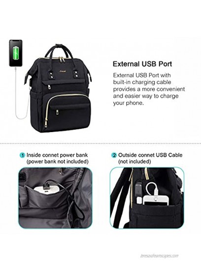 Laptop Backpack for Women Fashion Travel Bags Business Computer Purse Work Bag with USB Port Black 17-Inch