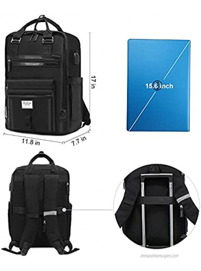 Laptop Backpack Women Waterproof Work Backpack for Men Vintage College Backpacks with Laptop Compartment 15.6 Inch and USB Port Black