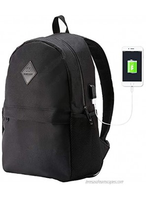 Laptop School Backpack for Teens Girls Boys Travel Waterproof Work Backpacks Laptop Notebook College BookBag with USB Charging Port 15.6 Inch Stylish Black Casual Daypack for Women Men