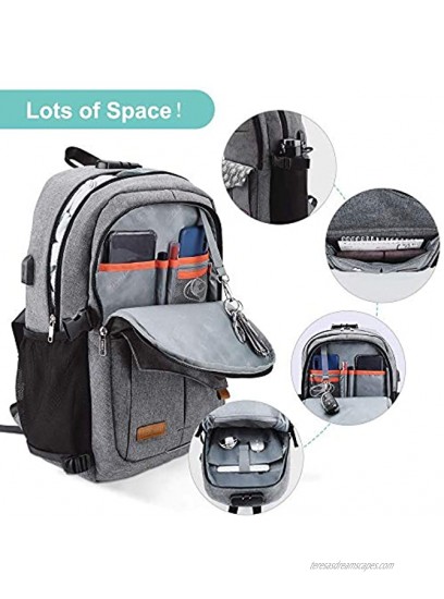 Lekesky Laptop Backpack for Women Anti-theft Laptop Travel Backpack 15.6 Inch with USB Charging Port and Lock for College School Student Bookbag Casual Hiking Daypack Grey