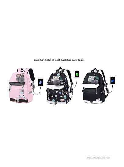 Lmeison Backpack for Girls Women Bookbag with USB Charging Port Cute Elementary Middle School Shoulder Bag for Teens